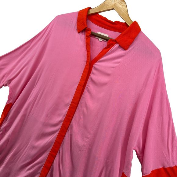 Margo Baridon Colorblock Tunic Dress Size XL Pink Red Relaxed Fit Button Down - Picture 5 of 15